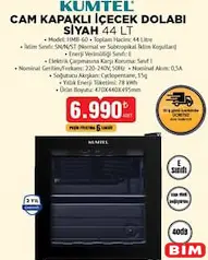 KUMTEL CAM KAPAKLI İÇECEK DOLABI SİYAH 44 LT